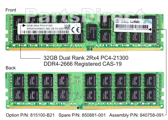 815100-B21 HP DL160 G10 32 ГБ двухранговой памяти PC4-21300 DDR4 SDRAM DIMM Kit (1x32 ГБ)