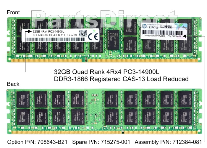 708643-B21 HP DL360p G8 32 ГБ четырехранговой памяти PC3-14900L DDR3 SDRAM DIMM комплект (1 x 32 ГБ)