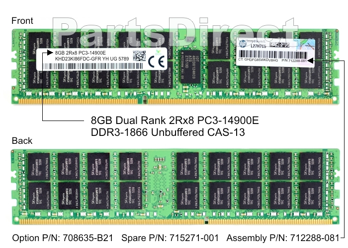 708635-B21 HP DL360p G8 8 ГБ двухранговой памяти PC3-14900E DDR3 SDRAM DIMM комплект (1x8 ГБ)